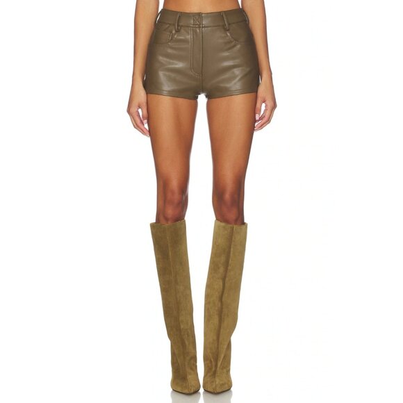 Norma Kamali Pants - Norma Kamali High Waist Jean Short in Bark Small New Womens Vegan Faux Leather